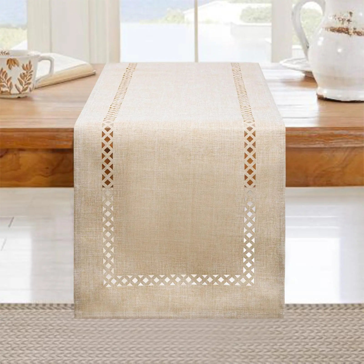Modern openwork linen table runner for dining