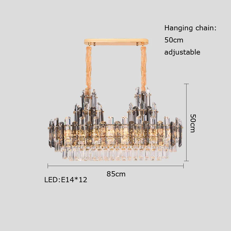 Modern dimmable oval crystal LED chandelier, trendy 2022 design