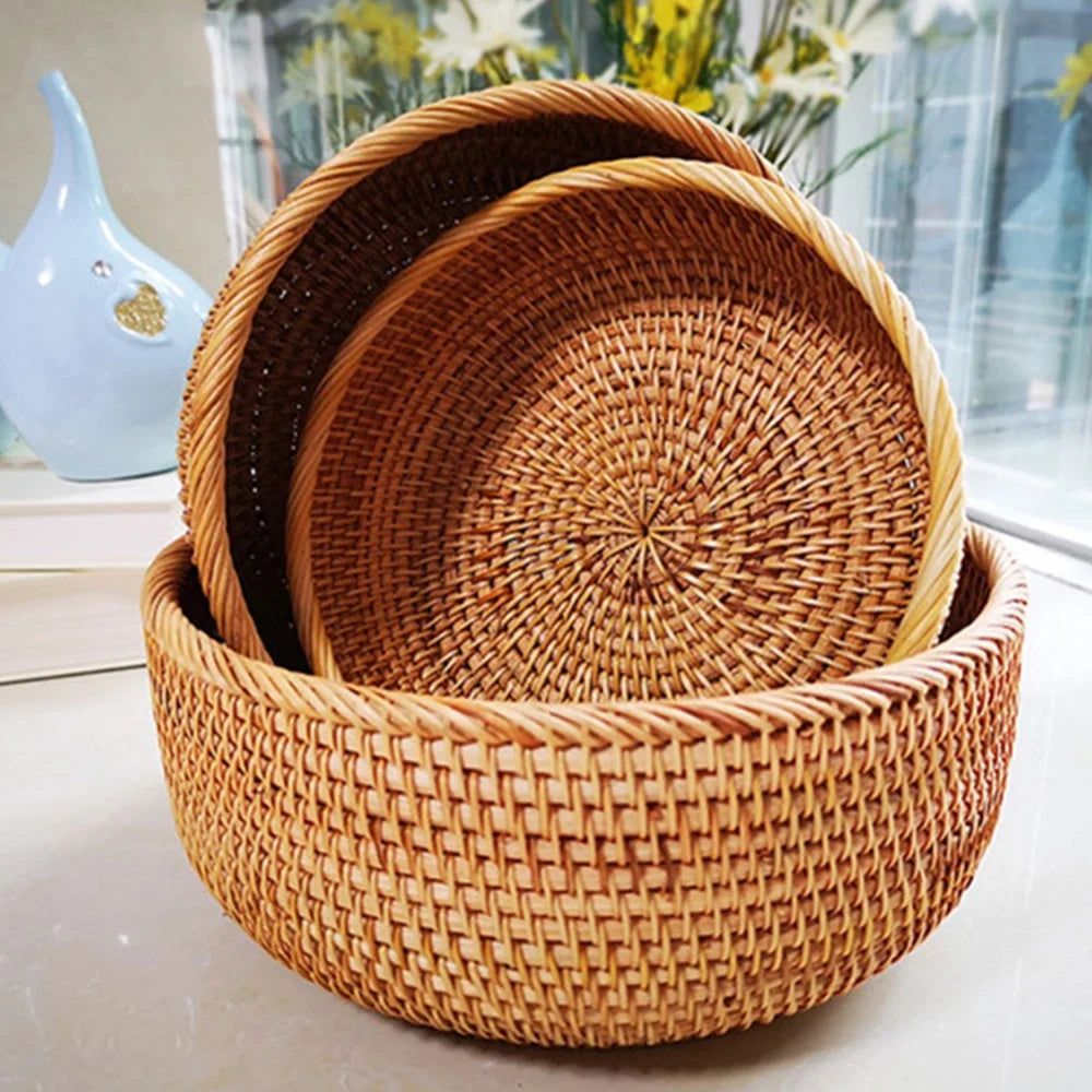 Round handwoven rattan basket for fruit and snacks - vue 3 sur 13