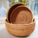 Round handwoven rattan basket for fruit and snacks