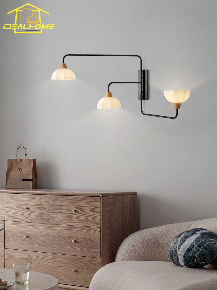 Industrial medieval three-head wall lamp with rocker arm