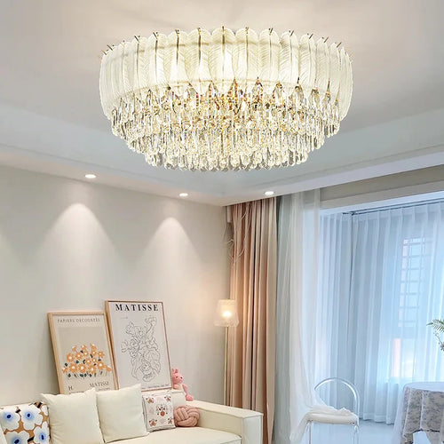 Luxury round crystal ceiling light with LED for interior - vue 4 sur 12