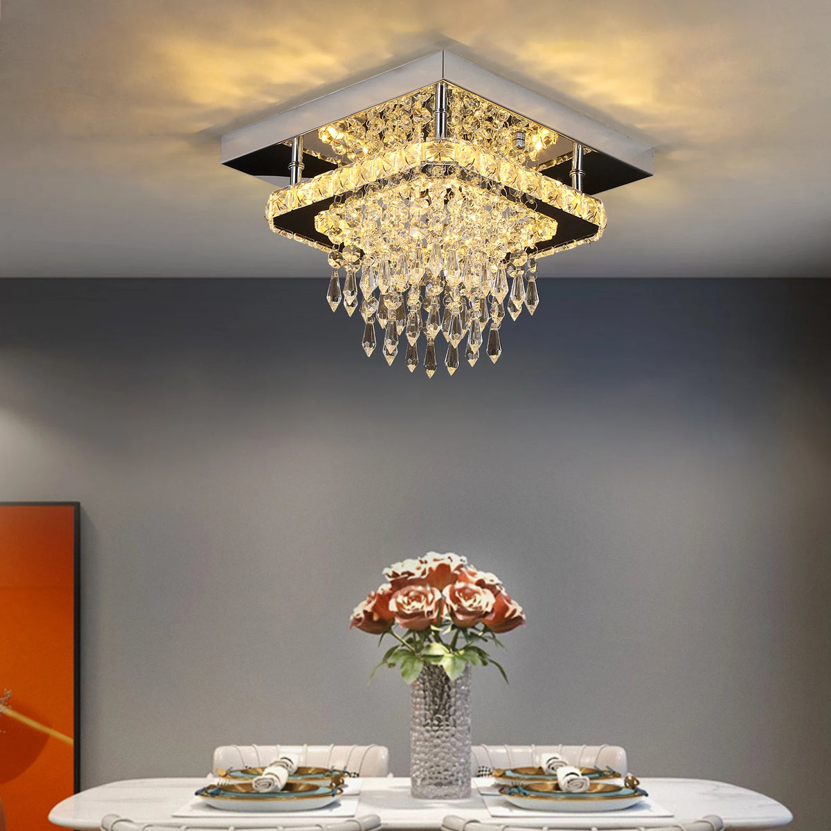 Crystal and stainless steel LED ceiling light
