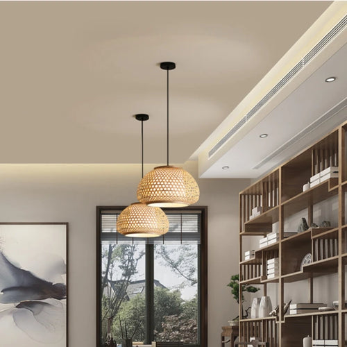 Hand-knitted bamboo chandelier decorative pendant for home - vue 4 sur 10