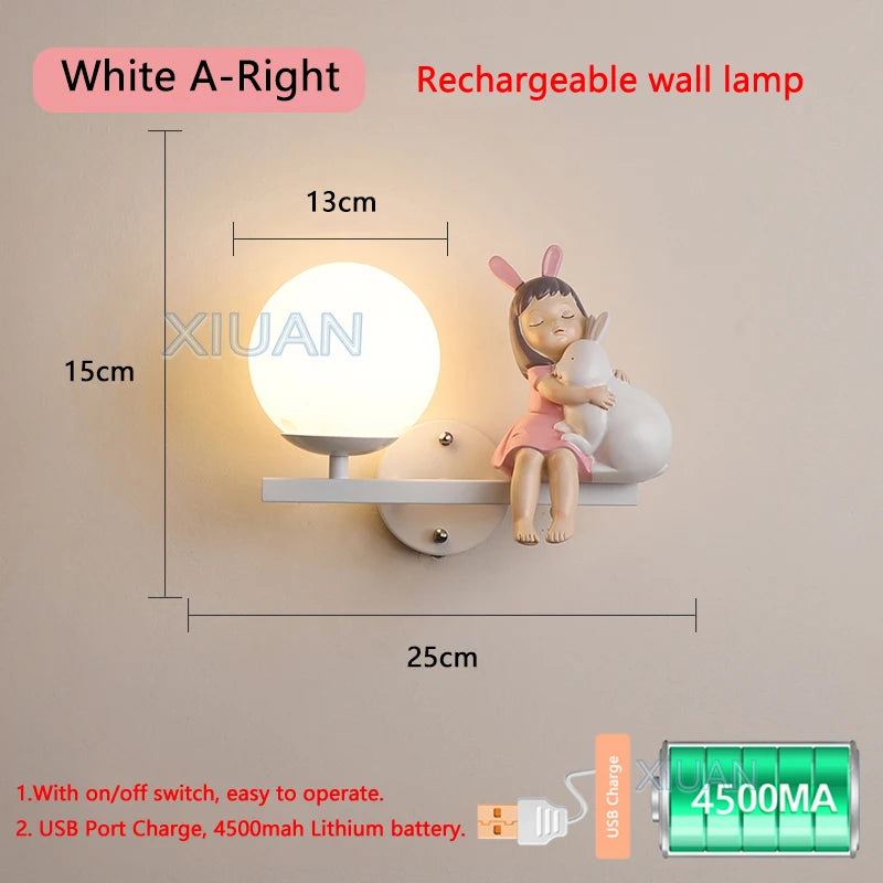 Rechargeable resin wall light for children's bedroom decorative - vue 9 sur 22