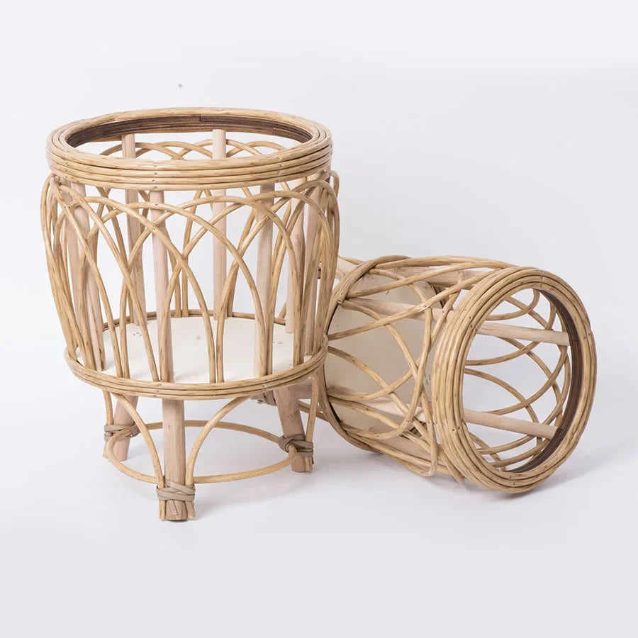 Rattan flower pot with creative bamboo stand - vue 4 sur 7