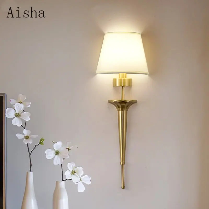 Minimalist copper fabric wall lamp for luxury interior decoration