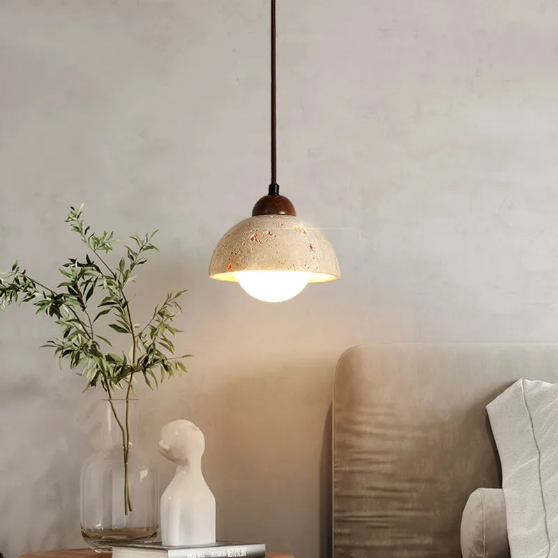Yellow travertine Japanese wabi-sabi pendant light retro design