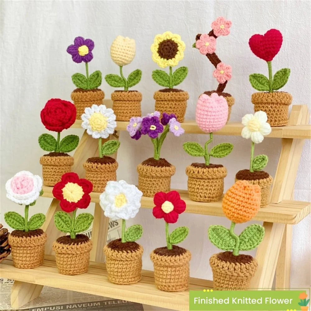 Hand-knitted potted plant for decorative valentine's day gift
