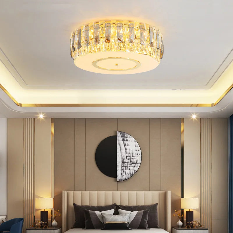 Modern round dimmable LED crystal glass chandelier in silver