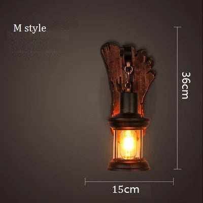 Industrial wood wall lamp vintage loft style - vue 19 sur 19