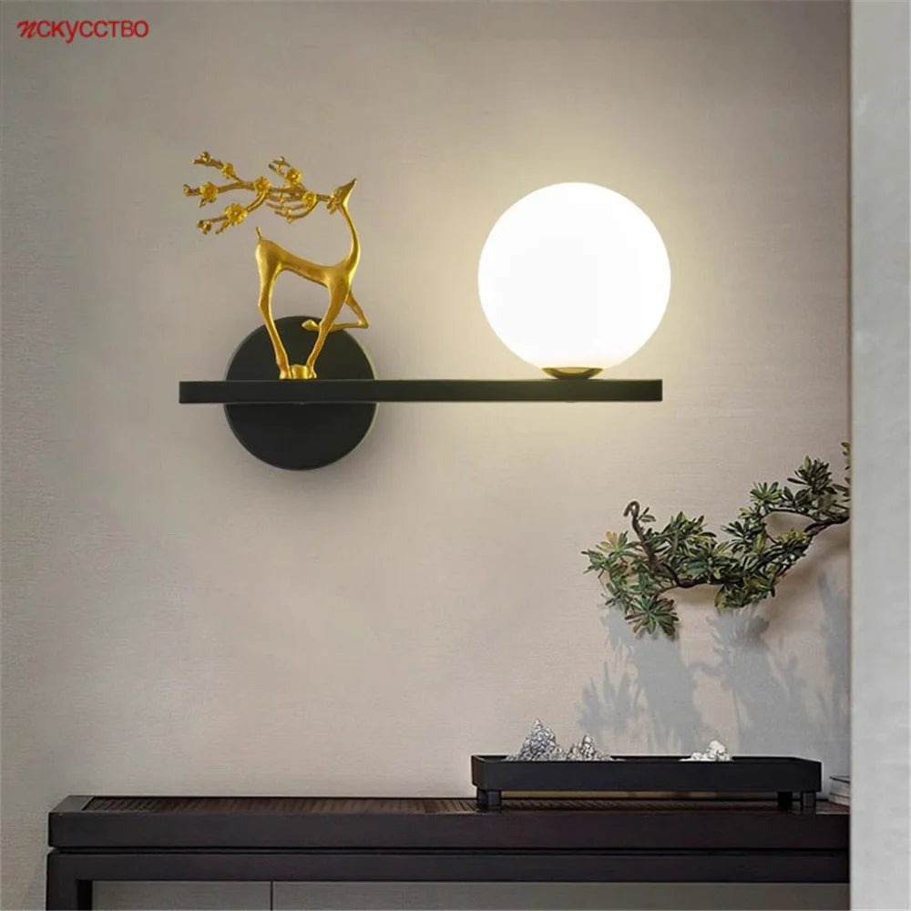 Gold deer LED wall light for artistic interior decoration