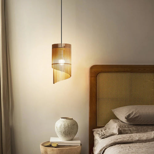 Wabi-sabi wood chandelier with suspended LED lighting - vue 2 sur 8