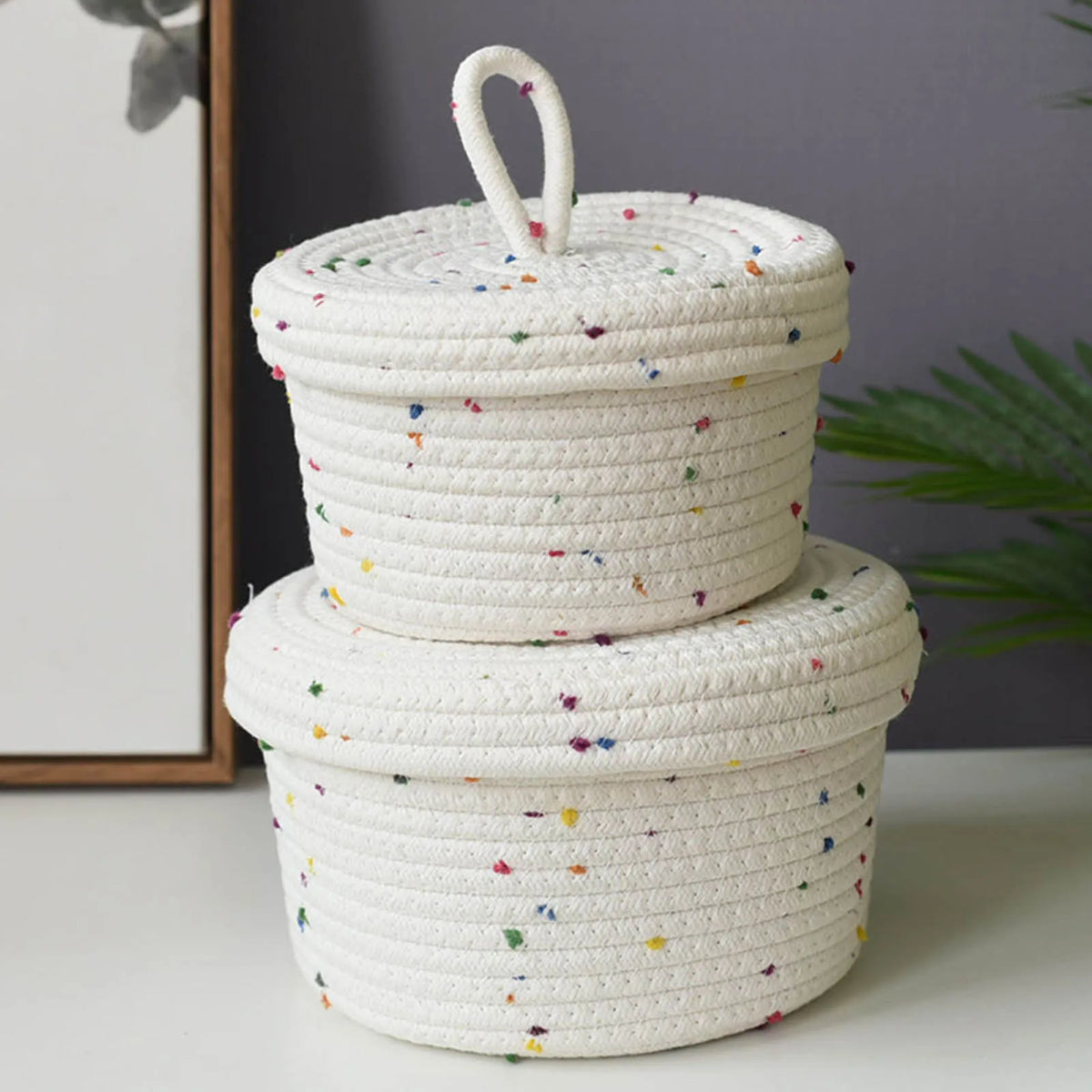handwoven cotton basket for decorative storage - vue 4 sur 15