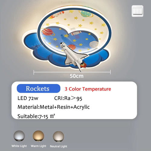 Children's indoor ceiling light with remote control rocket lights boy - vue 10 sur 12