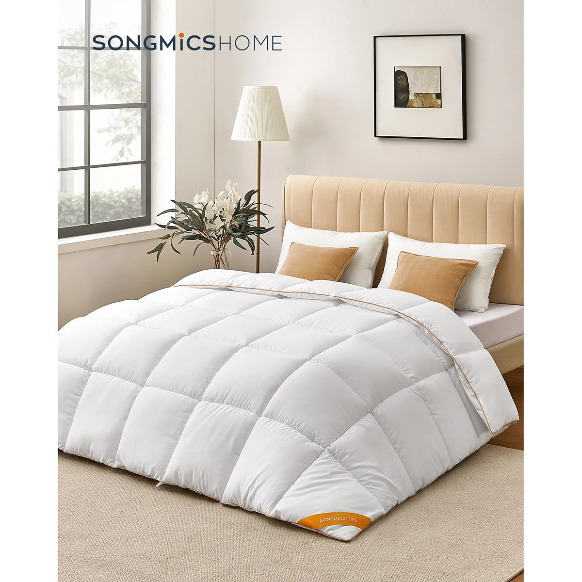 Duvet, 200 x 200 cm Duvet, Quilted Duvet with 8 Loops, 300 GSM Comforter, Double Duvet, Square Quilted Duvet, White