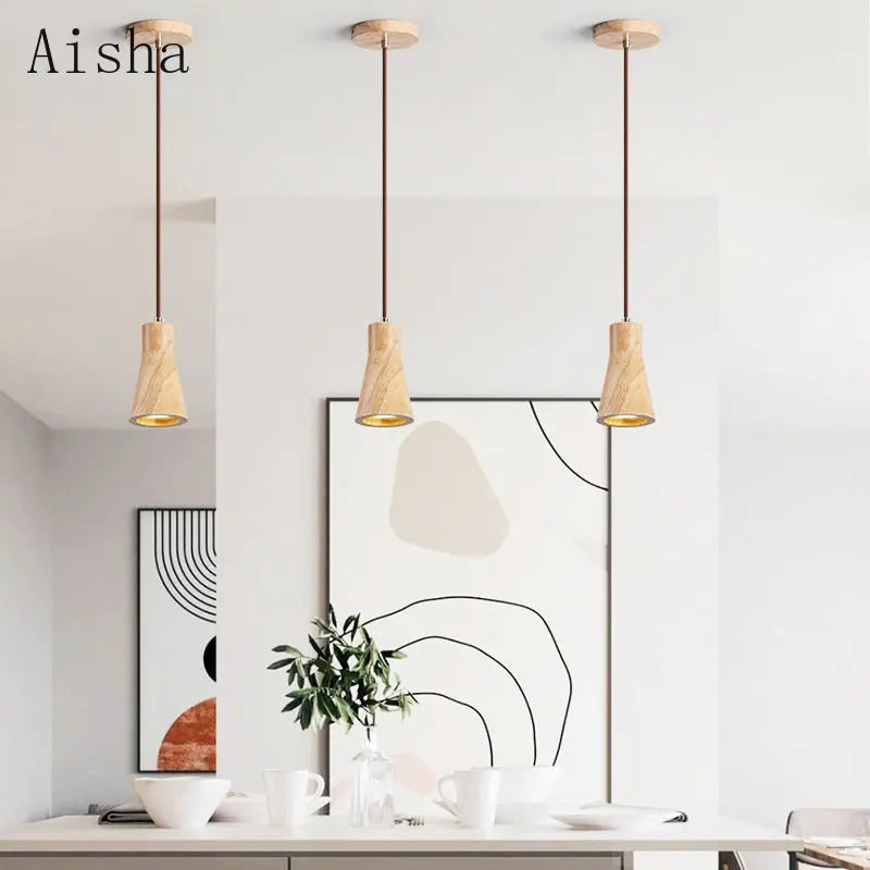 Nordic walnut wood pendant light for elegant interiors - vue 3 sur 14