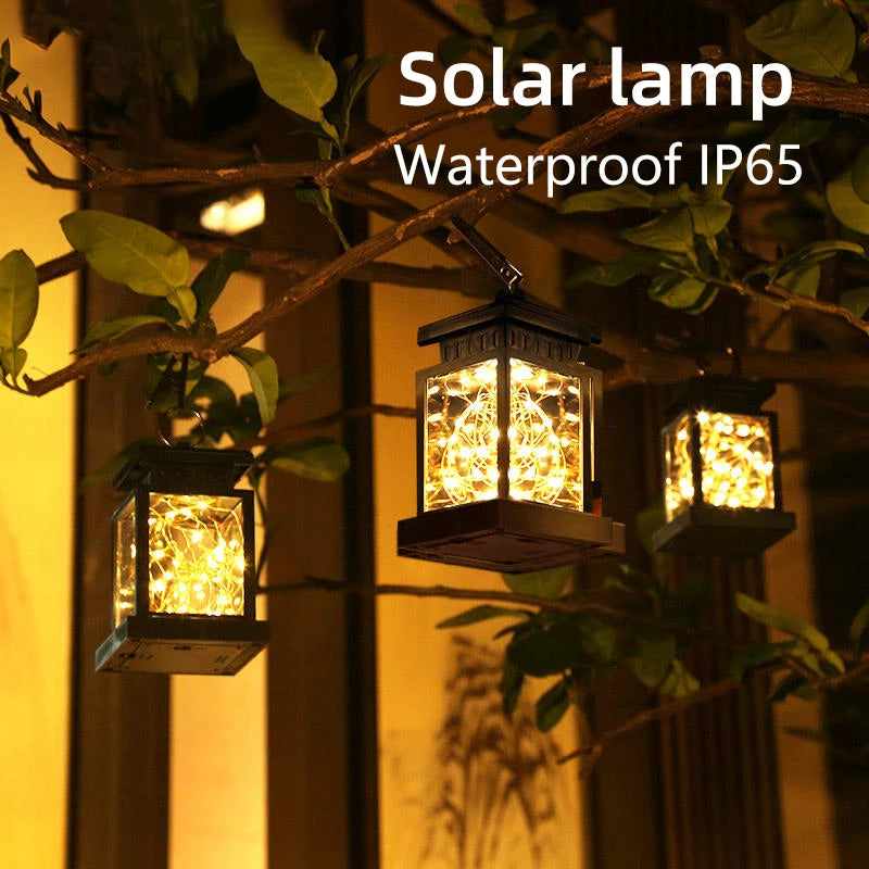 Portable outdoor solar LED hanging lantern for garden and festivals