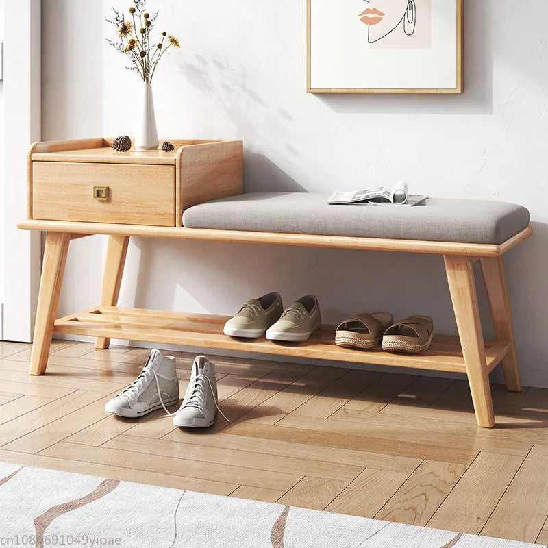 Nordic solid wood stool for storage and comfort