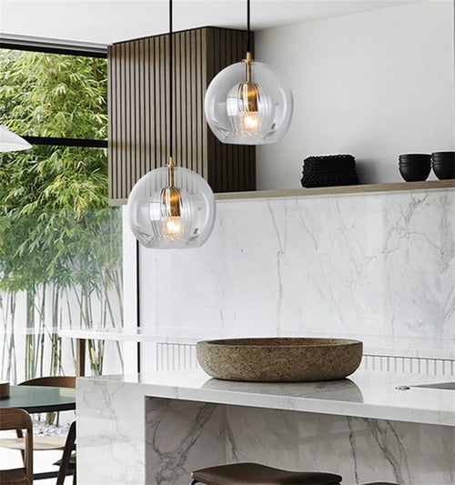 Round glass pendant light with elegant industrial style - vue 5 sur 12