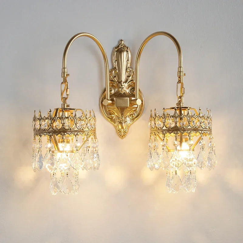 Vintage luxury gold crystal wall light with two lights - vue 6 sur 6