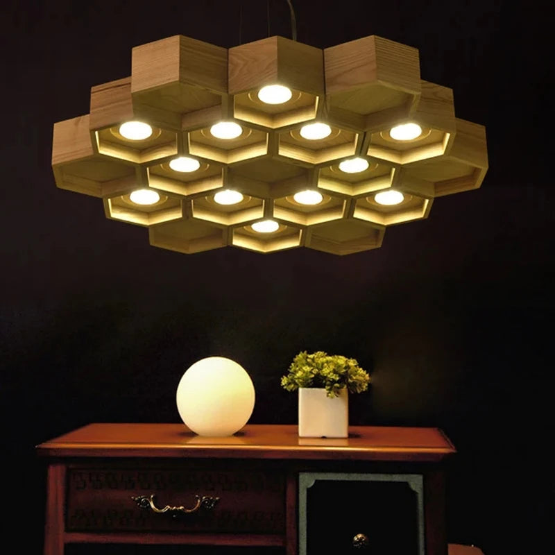 Acrylic wood honeycomb pendant light for indoor use