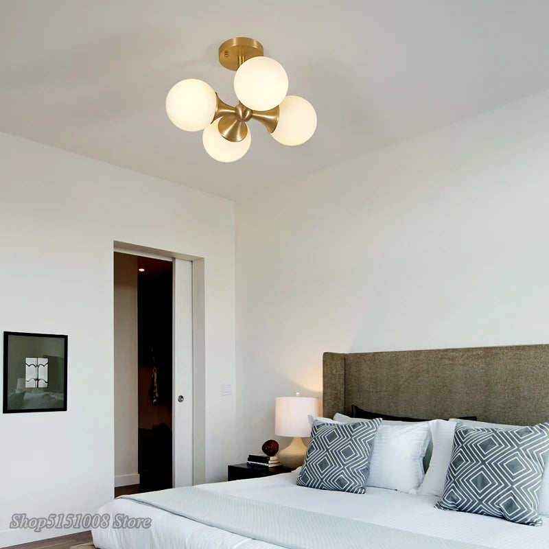 Modern nordic LED ceiling light glass globe fixture for living room, kitchen, bedroom - vue 4 sur 5