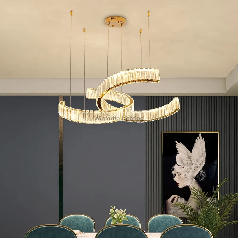 Postmodern crystal stainless steel chandelier - vue 3 sur 12