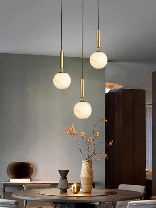 Minimalist and creative round marble all-copper chandelier - vue 3 sur 9