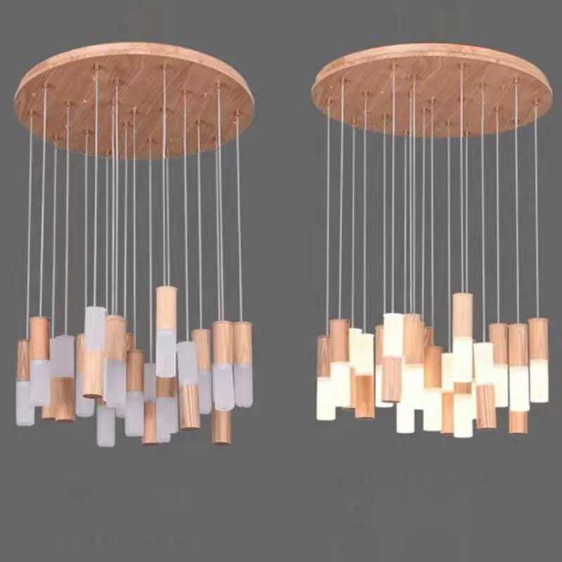 Modern wooden chandelier for designer indoor lighting - vue 4 sur 14