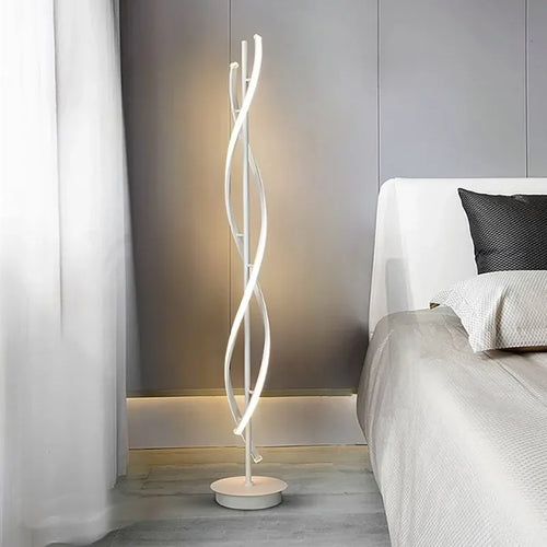 Modern aluminium spiral LED floor lamp for living room, bedroom or study - vue 4 sur 8