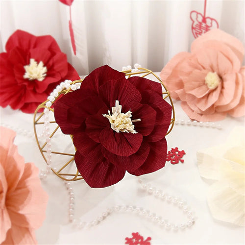 Red paper flower party decoration for festive events - vue 7 sur 14