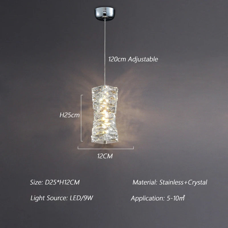 Modern Nordic pendant light in stainless steel and decorative crystal - vue 15 sur 18