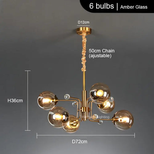 Modern LED chandelier with 10 globes decorative light - vue 9 sur 18