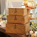 woven storage basket with lid for jewelry and miscellaneous items