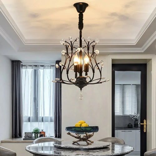Vintage crystal chandelier with four arms for elegant lighting - vue 5 sur 8