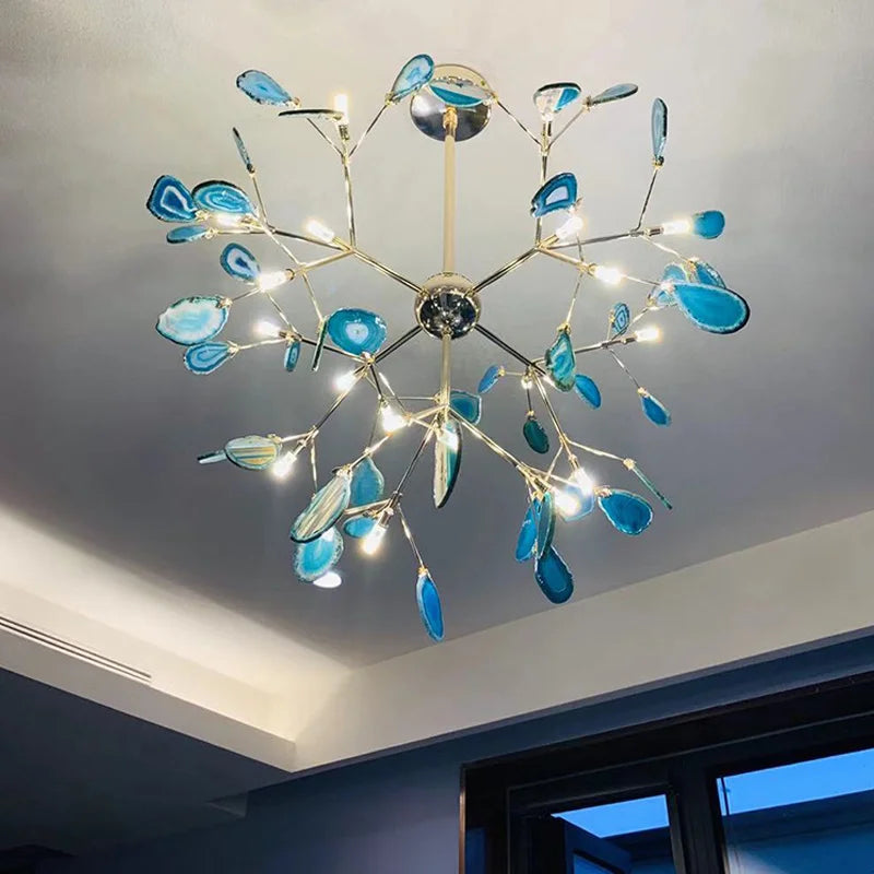 Natural agate LED ceiling light for romantic interior decoration - vue 6 sur 9