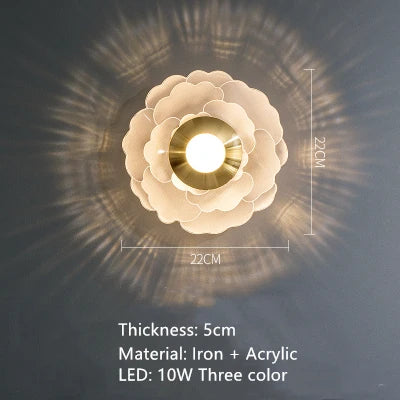 Decorative gold metal flower LED wall light