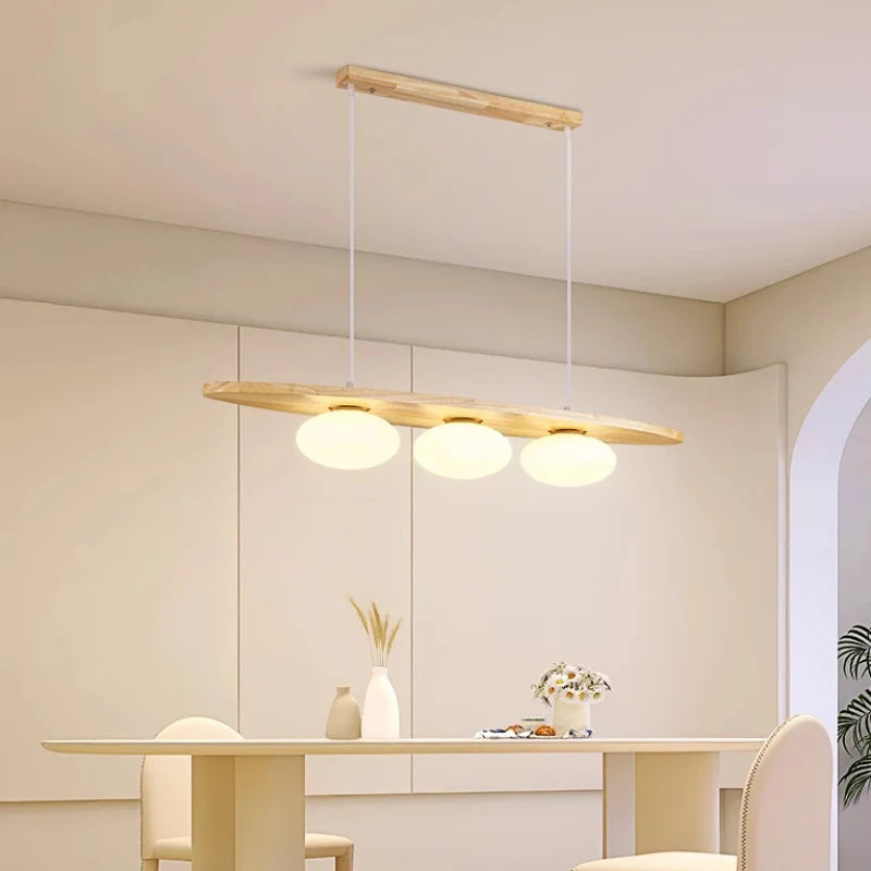 Solid wood chandelier with artistic glass pendant for interior