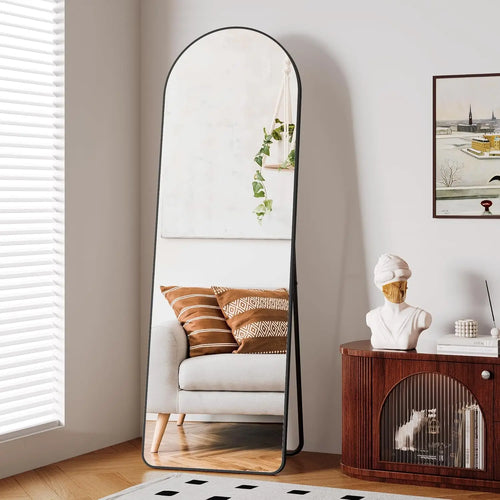 Full Length Mirror Standing Hanging or Leaning Against Wall Large Bedroom Floor Mirror Dressing, Aluminum Alloy Frame 162cm - vue 3 sur 11