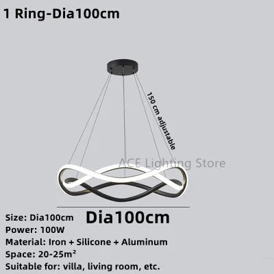 Geometric ring LED chandelier in simple creative aluminium design