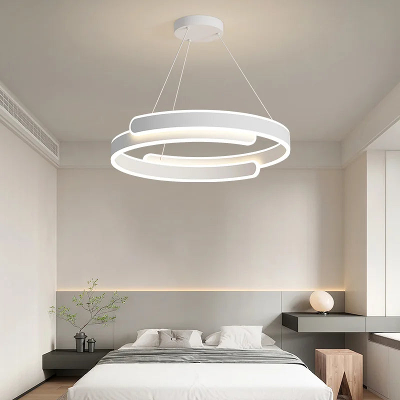 Modern black and white LED chandelier for living room, dining room, kitchen