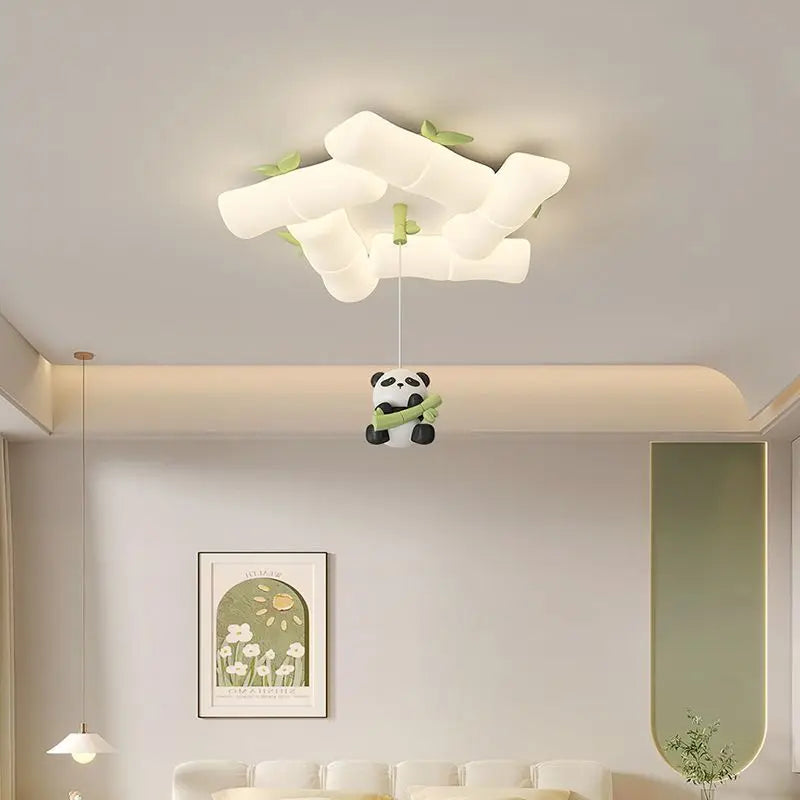 Bamboo panda ceiling light for children's bedroom and nursery