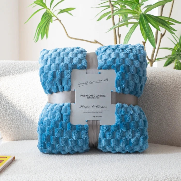 Soft warm fluffy check velvet throw for sofa and bedroom