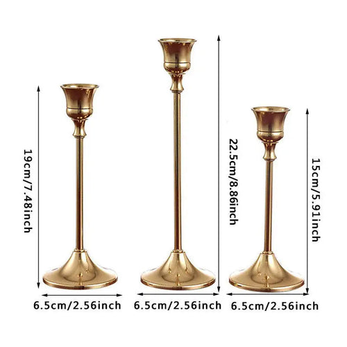 Brass gold candlestick set for festive decorations - vue 17 sur 26
