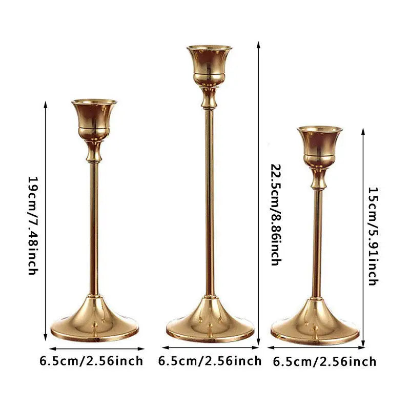 Brass gold candlestick set for festive decorations - vue 17 sur 26