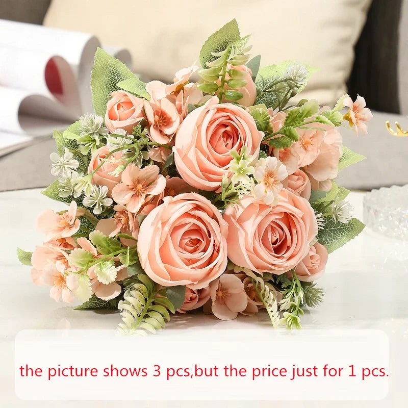Silk artificial rose bouquet for home decoration