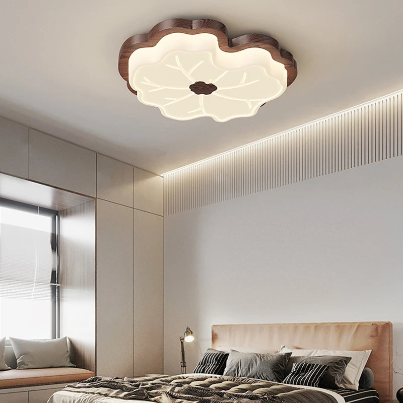 Modern chandelier with creative tree leaf design and wood effect