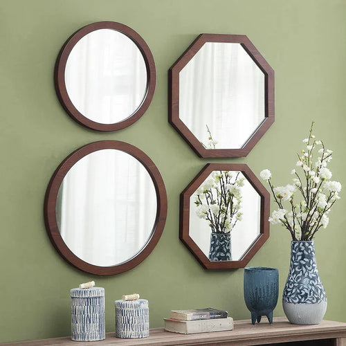 Vintage ash wood wall mirror for bathroom - vue 6 sur 7