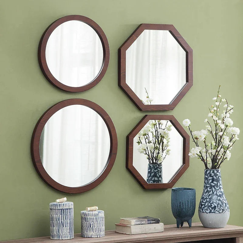 Vintage ash wood wall mirror for bathroom - vue 5 sur 7